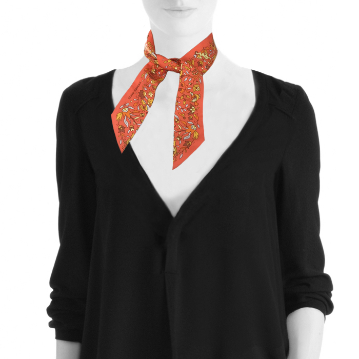 Pañoleta Hermes Twilly en lona naranja - Detail D4