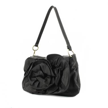 Borsa in pelle nera con decoro floreale