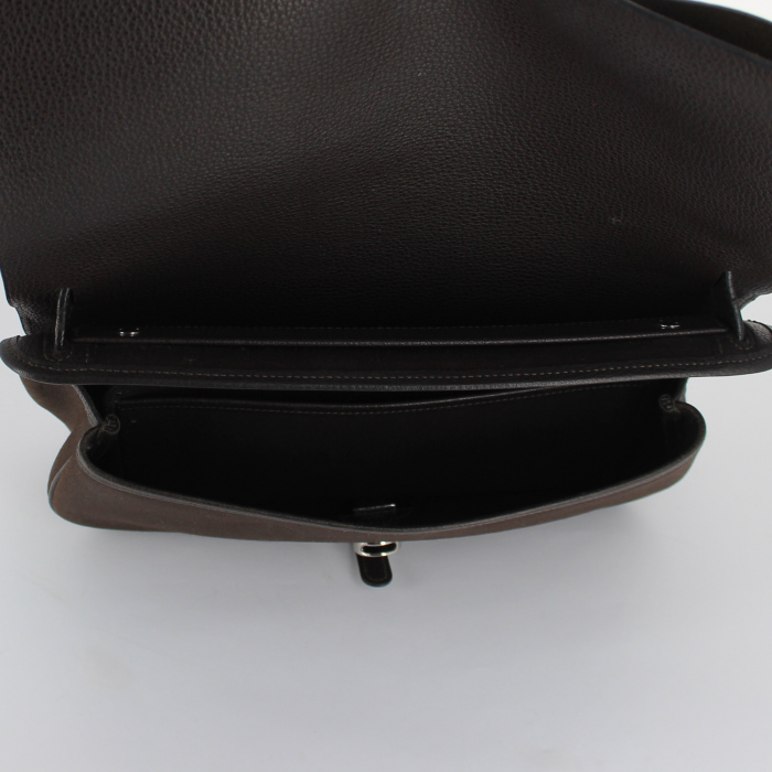Bolso de mano Hermes Colorado en lona y cuero marrón - Detail D2