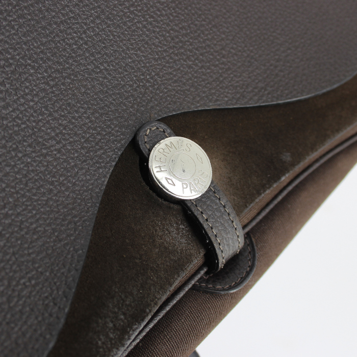 Bolso de mano Hermes Colorado en lona y cuero marrón - Detail D4