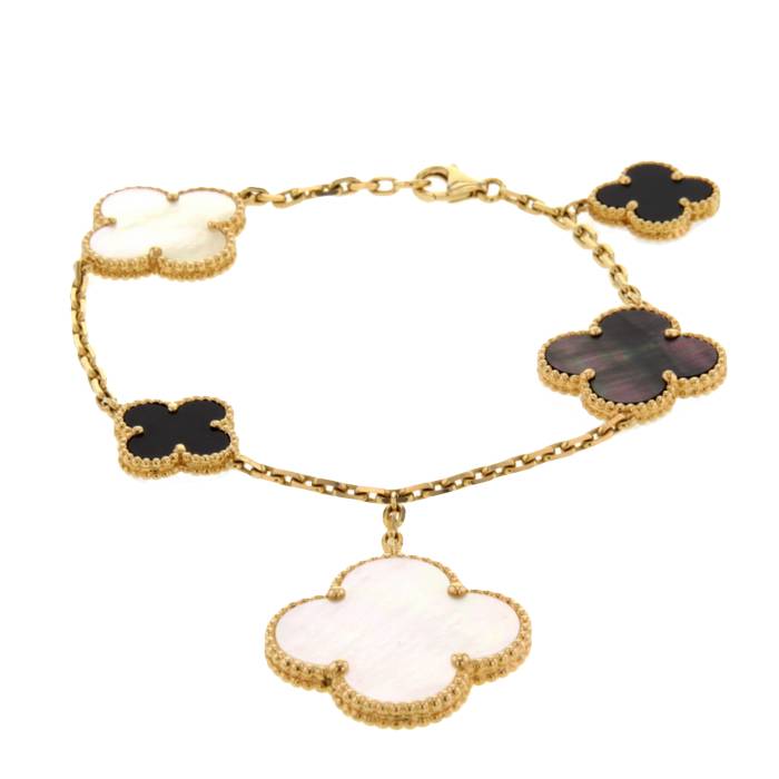 Bracciale con quadrifoglio in onice nero, bracciale in argento sterling