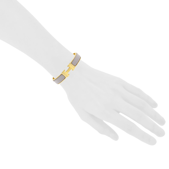 Bracciale Hermes Clic Clac in oro placcato e smalto grigio tortora - Detail D1