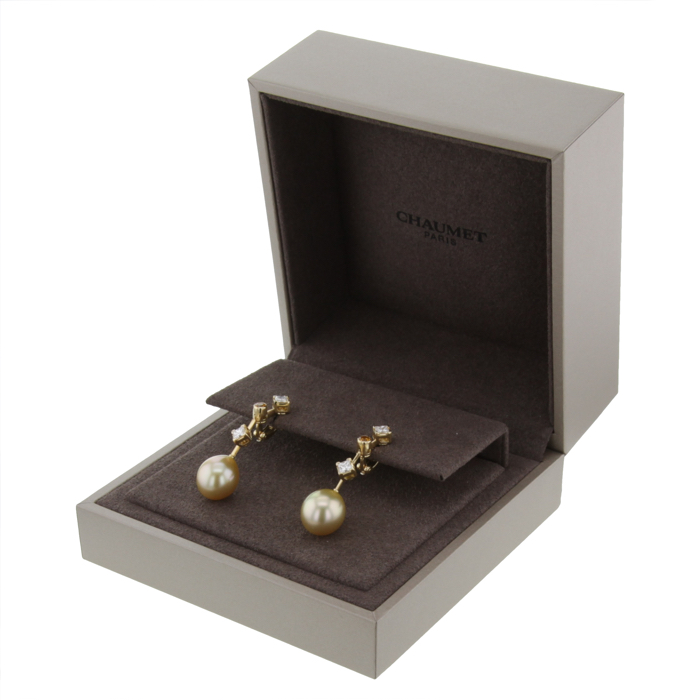 Orecchini pendenti Chaumet in oro giallo,  diamanti e zaffiri arancioni e perla gold - Detail D2