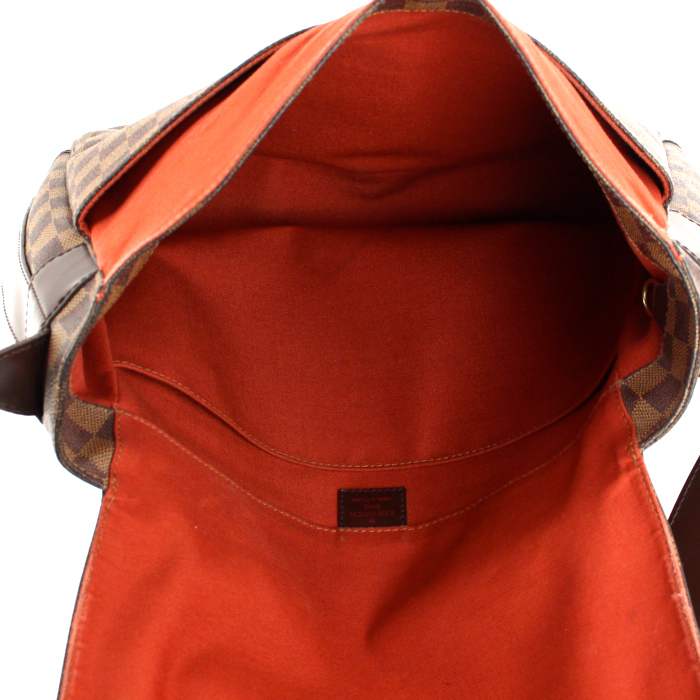 Porte-documents Louis Vuitton en toile damier ébène et cuir marron - Detail D2