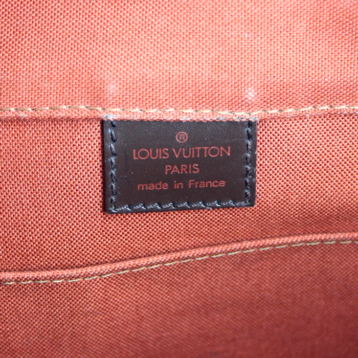 Porte-documents Louis Vuitton en toile damier ébène et cuir marron - Detail D3