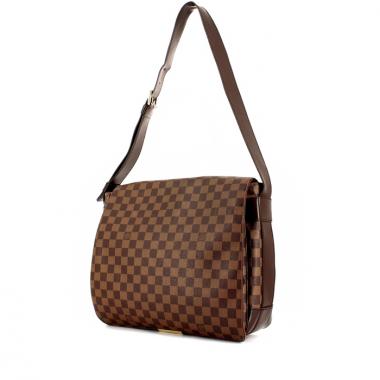 Porta-documentos Louis Vuitton en lona a cuadros ébano y cuero marrón