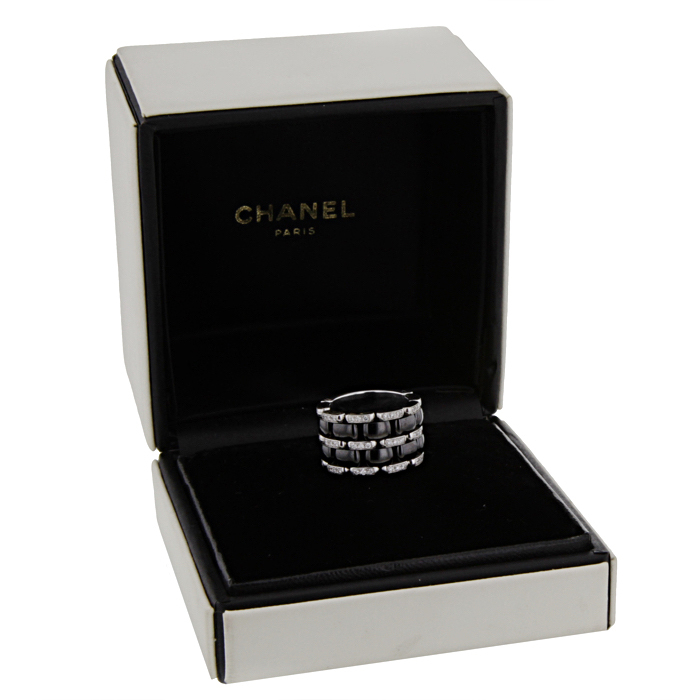 Chanel Ultra flexible large model ring in white gold,  ceramic and diamonds - Detail D2