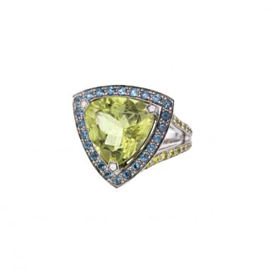 Sortija Mauboussin Tellement subtile pour toi en oro blanco,  diamantes y topacios azules y en cuarzo amarillo