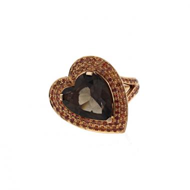 Anello Mauboussin in oro rosa e zaffiri arancioni e quarzo brown