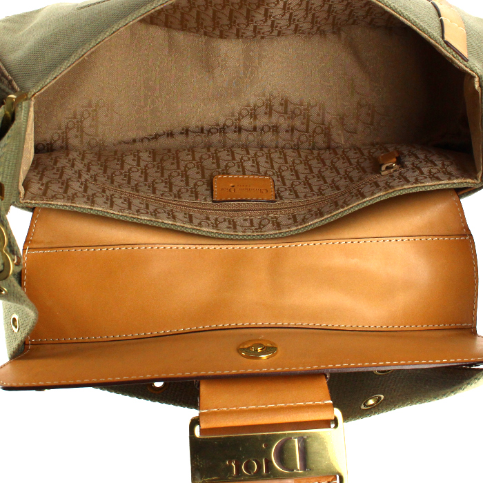 Dior handbag in khaki canvas and beige leather - Detail D2