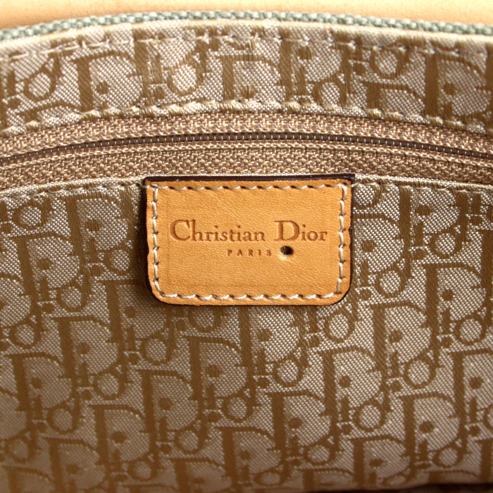 Dior handbag in khaki canvas and beige leather - Detail D3