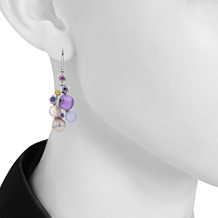 Chanel Mademoiselle pendants earrings in white gold,  amethyst and quartz and in pearl Chanel Mademoiselle pendants earrings in white gold,  amethyst and quartz and in pearl
