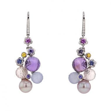 Orecchini pendenti Chanel Mademoiselle in oro bianco,  ametista e quarzo rosa e perla rosa Orecchini pendenti Chanel Mademoiselle in oro bianco,  ametista e quarzo rosa e perla rosa