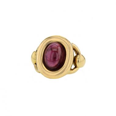 Anello semi-mobile Poiray Indrani modello grande in oro giallo e tormalina rosa