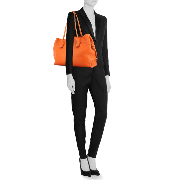 Sac à main Tod's en cuir grainé orange - Detail D1