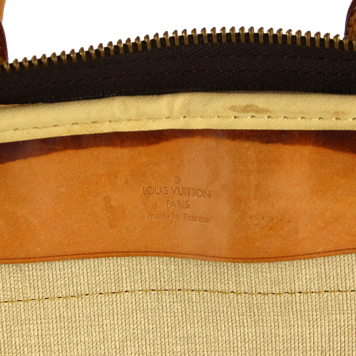 Sac de voyage Louis Vuitton Alize en toile monogram enduite et cuir naturel - Detail D3