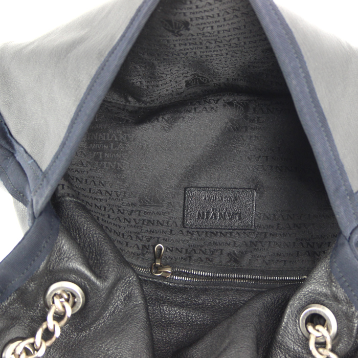 Lanvin handbag in leather and black canvas - Detail D3