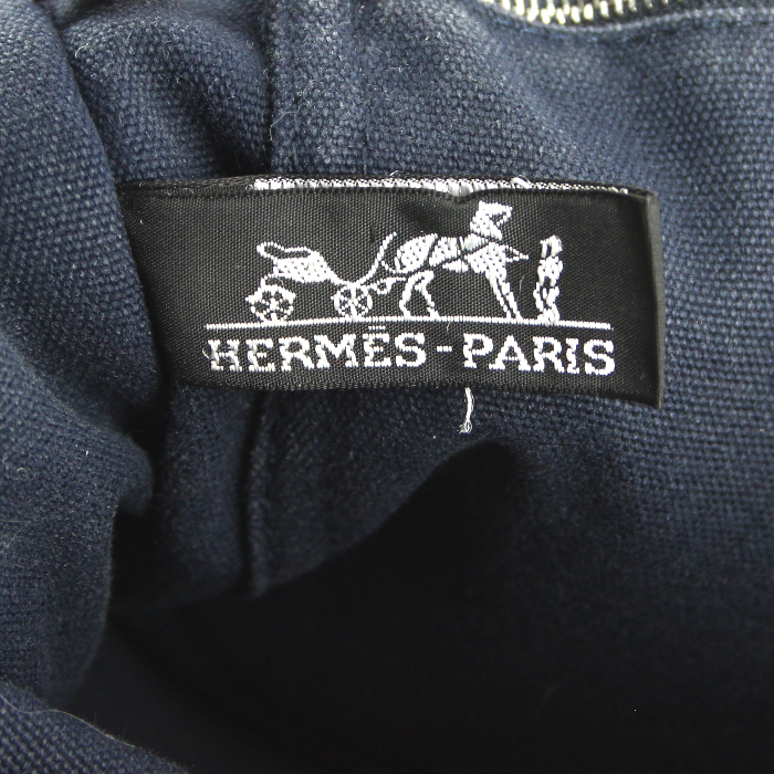 Sac cabas Hermes Toto Bag - Shop Bag en toile bleue et verte - Detail D3