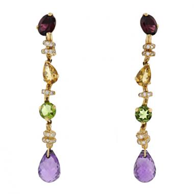 Pendientes colgantes Chanel Vénitienne modelo grande en oro amarillo,  diamantes y peridoto, en granate rojo y en citrino dorado
