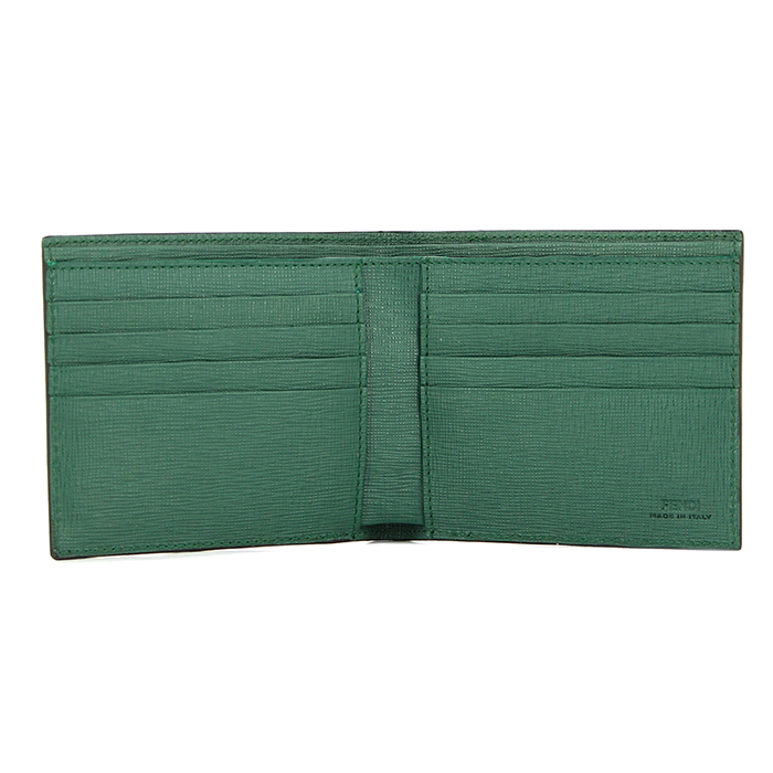 Fendi wallet in monogram canvas and green leather - Detail D1