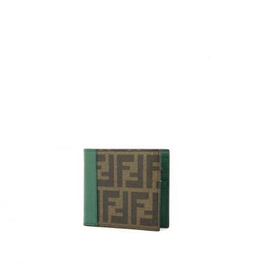 Fendi wallet in monogram canvas and green leather