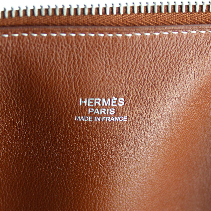 Bolsa de viaje Hermes Bolide en cuero taurillon sakkam marrón - Detail D3