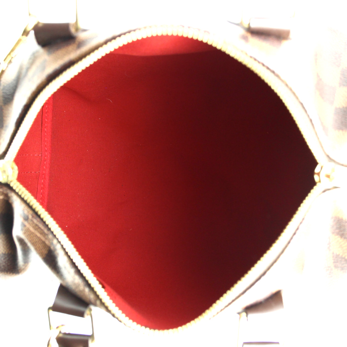 Bolso de mano Louis Vuitton Speedy 25 cm en lona a cuadros ébano y cuero marrón - Detail D3