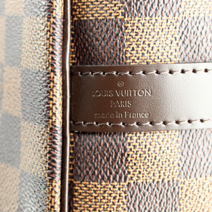 Louis Vuitton Speedy 25 cm handbag in ebene damier canvas and brown leather - Detail D4