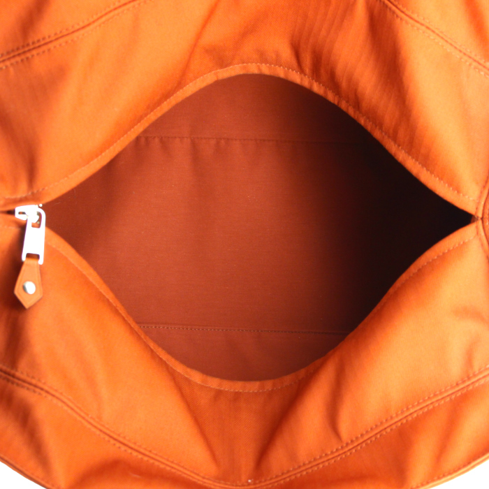 Bolsa de viaje Hermes en lona y cuero naranja - Detail D2