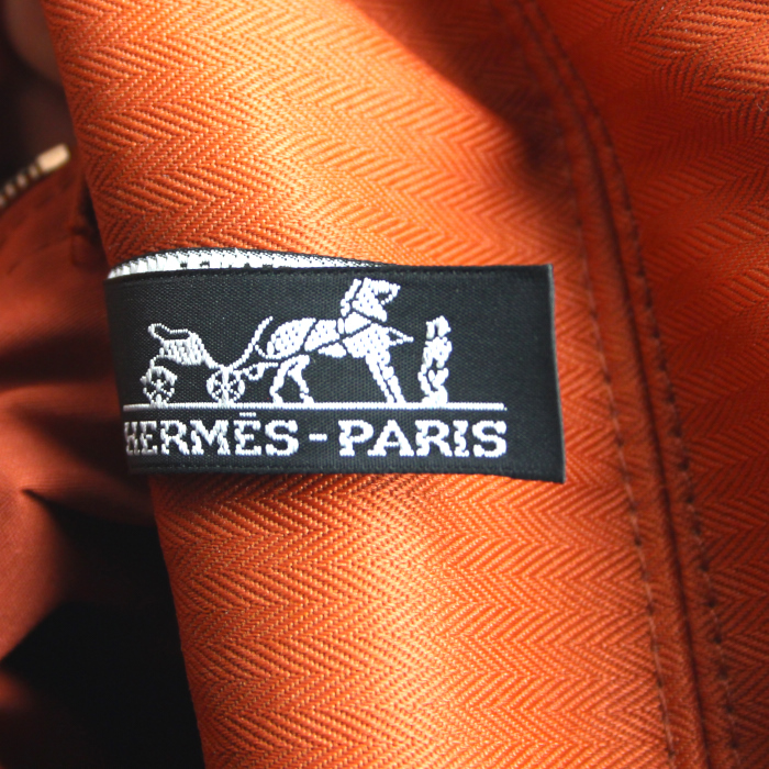 Sac de voyage Hermes en toile et cuir orange - Detail D3