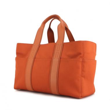 Bolsa de viaje Hermes en lona y cuero naranja