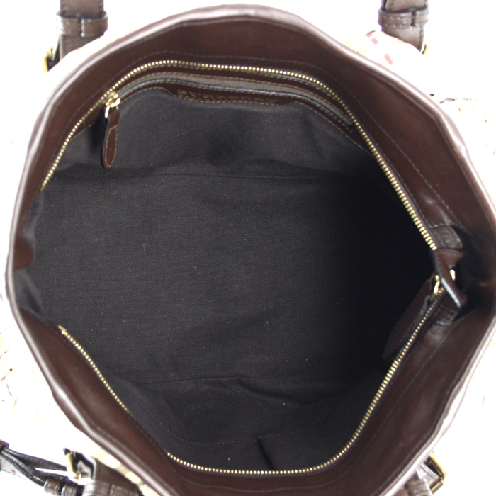 Sac à main Burberry en toile Haymarket beige et cuir marron - Detail D3