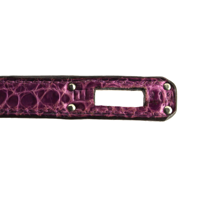 Bolso de mano Hermes Kelly 25 cm en cocodrilo violeta - Detail D5