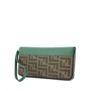 Billetera Fendi en lona Monogram marrón y cuero verde