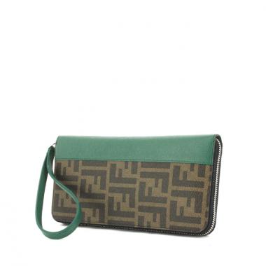 Billetera Fendi en lona Monogram marrón y cuero verde