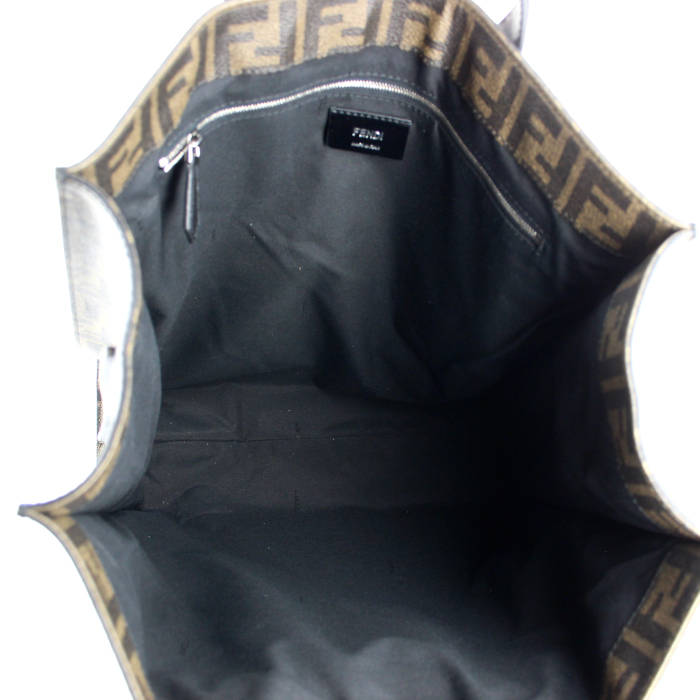 Sac cabas Fendi en toile monogram marron et cuir noir - Detail D2