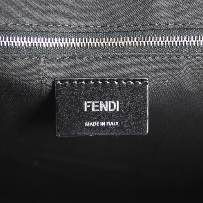 Fendi shopping bag in brown monogram canvas and black leather - Detail D3
