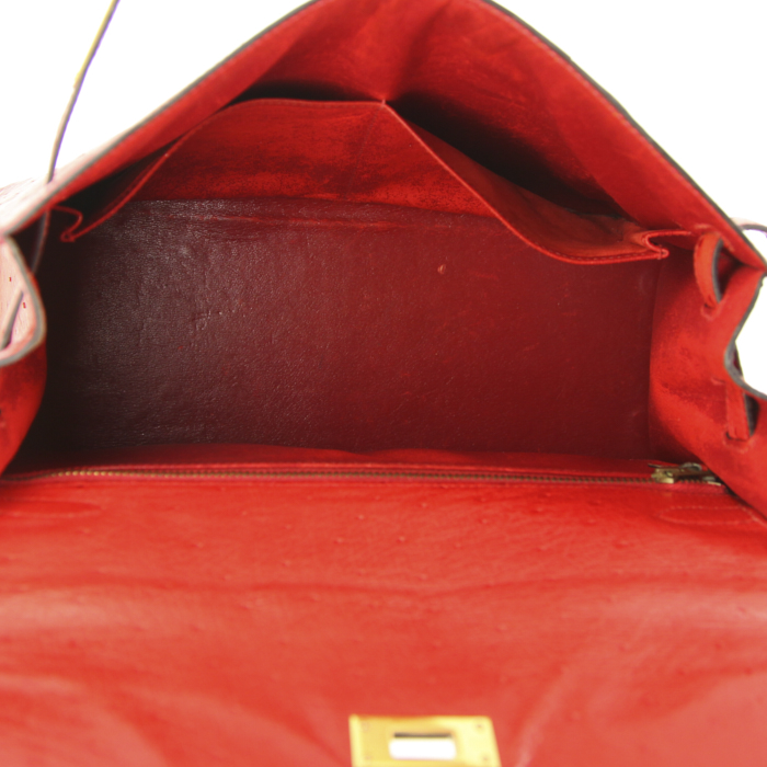 Bolso de mano Hermes Kelly 32 cm en avestruz rojo - Detail D3