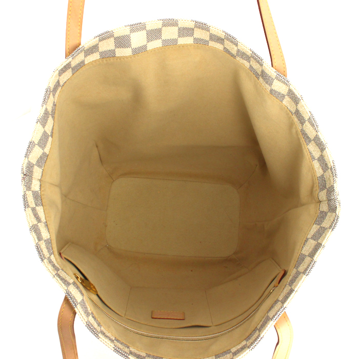 Louis Vuitton shopping bag in azur damier canvas and natural leather - Detail D2