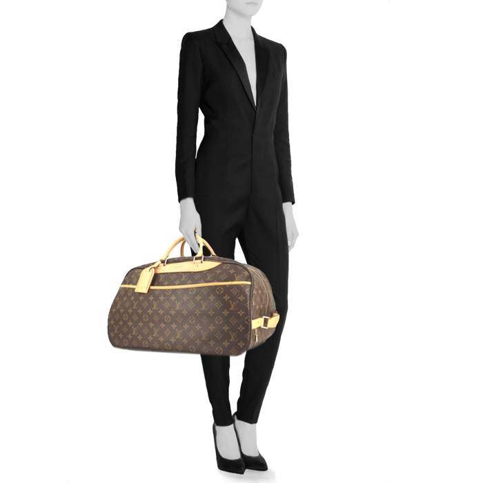 Bolsa de viaje Louis Vuitton en lona Monogram y cuero natural - Detail D1