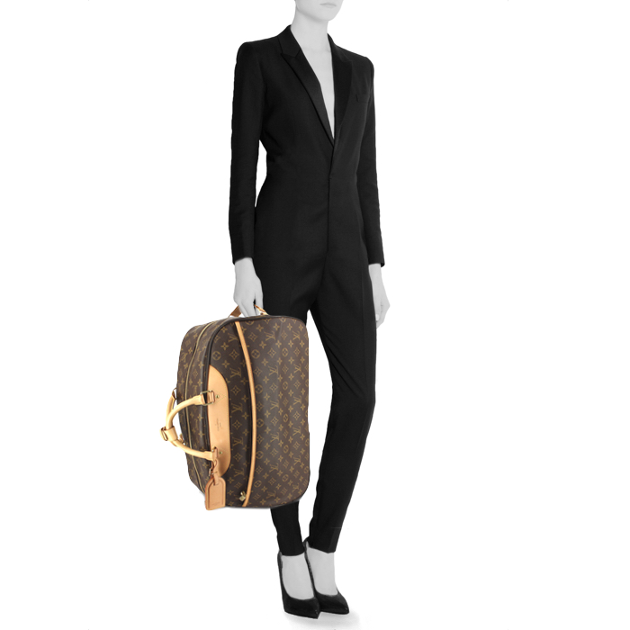 Sac de voyage Louis Vuitton en toile monogram et cuir naturel - Detail D2