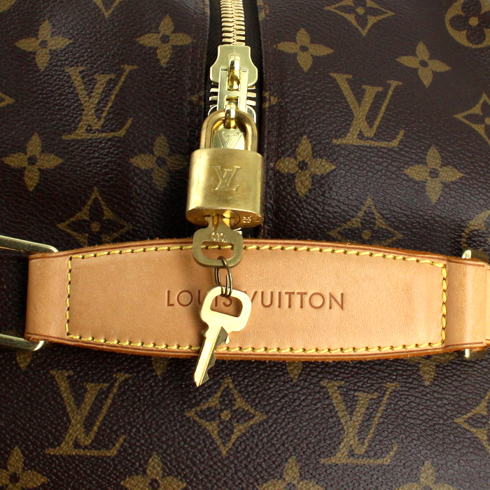 Bolsa de viaje Louis Vuitton en lona Monogram y cuero natural - Detail D5