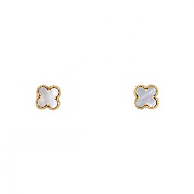Paire de puces d'oreilles Van Cleef & Arpels Sweet Alhambra en or jaune et nacre blanche