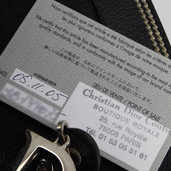 Sac cabas Dior en toile monogram et cuir noir - Detail D4