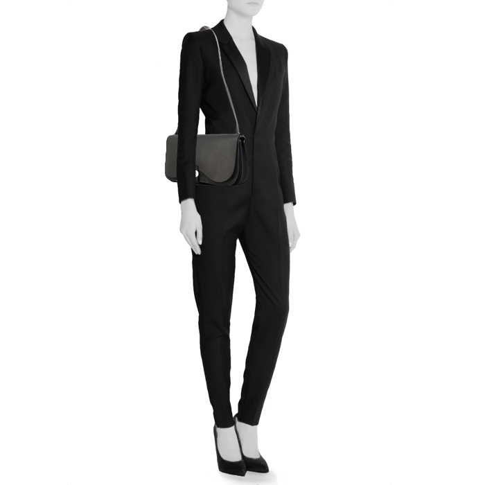 Hermes Colorado handbag in black leather and black suede - Detail D1