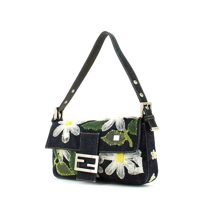 Bolso de mano Fendi Baguette en lona denim azul marino
