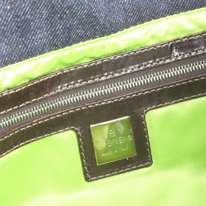 Borsa Baguette in tela denim blu marino a fiori - Detail D3