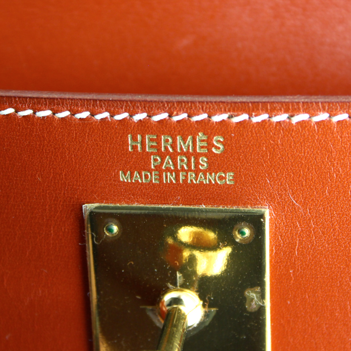 Sac à main Hermes Kelly 32 cm en cuir box rouge-brique - Detail D4