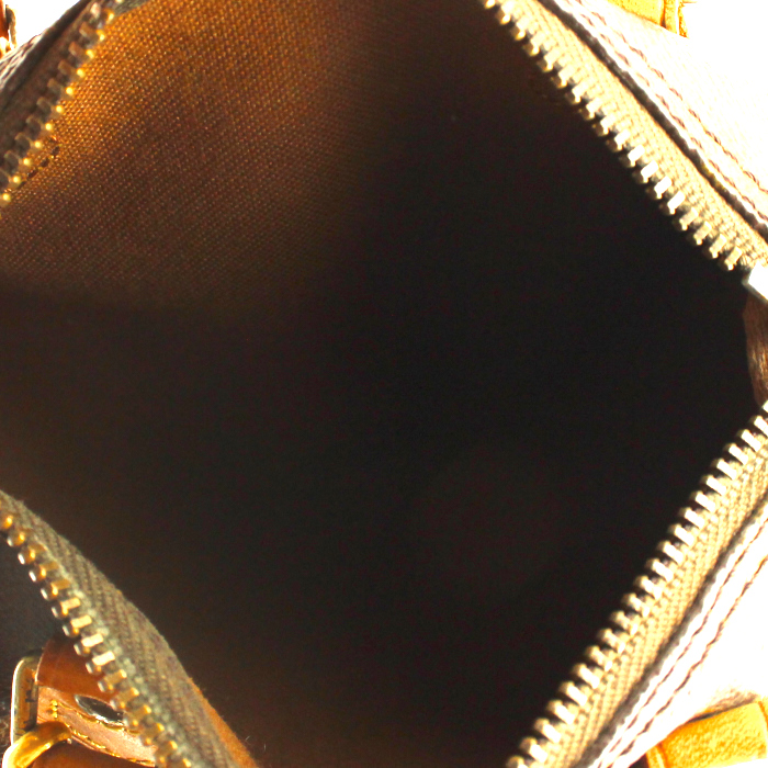 Bolso de mano Louis Vuitton Mini Speedy en lona Monogram y cuero natural - Detail D3