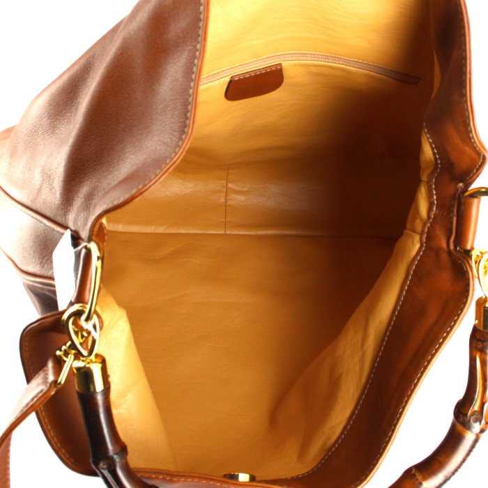 Borsa Bamboo in pelle marrone caramello - Detail D3